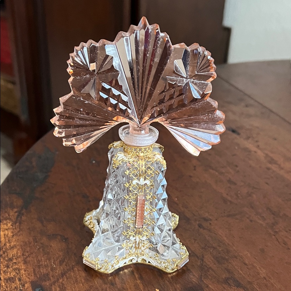 Ornate Crystal Perfume Bottle with Gold Details
